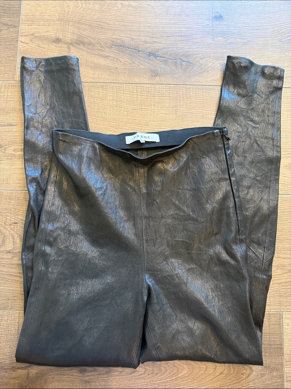 Frame Denim Black Leather-Look Trousers